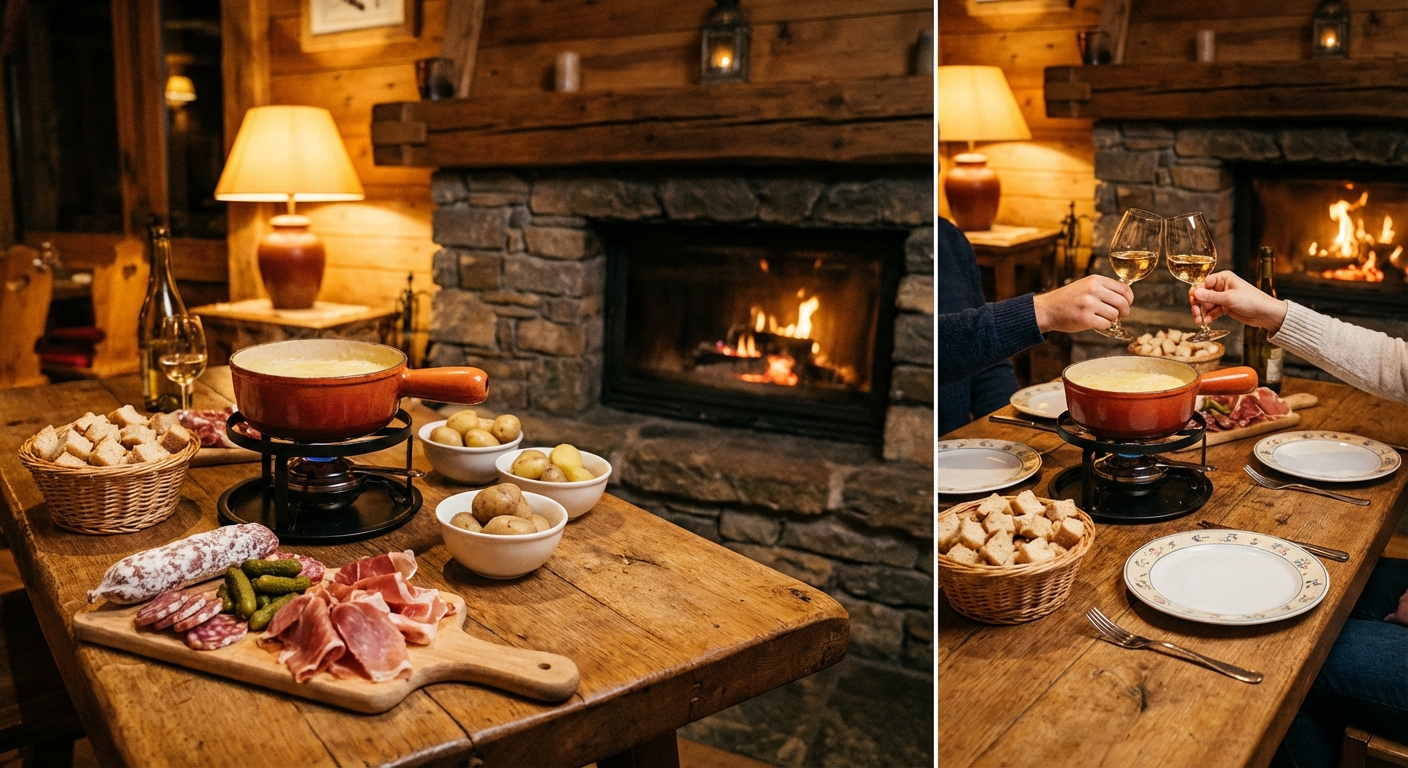 Intérieur chaleureux du Chalet Saint-Michel avec décor en bois typique des montagnes